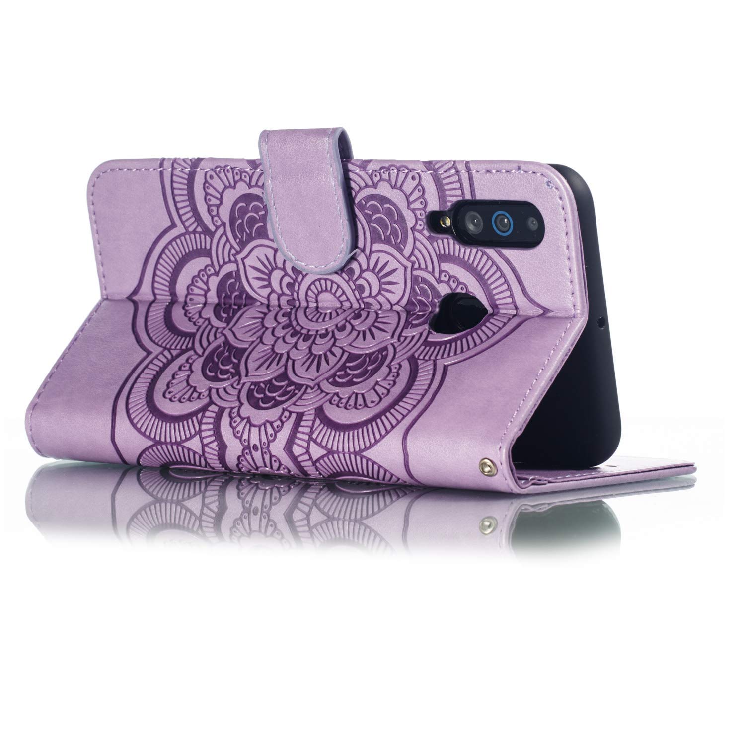 LEMAXELERS Cover Portafoglio Per Samsung Galaxy A21S – Custodia Con Fiori Mandala E Glitter, Rilievo 3D, Magnete E Supporto, Viola - 4