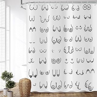 Duschvorhang Schwarz Weiss 180x180 cm, Modern Einfach Lustig Schwarz Weiß Graffiti Linien Waschbar Stoff Bad Duschvorhänge Polyester Textil Wasserdicht Duschvorhang für Badewanne mit 12 Haken
