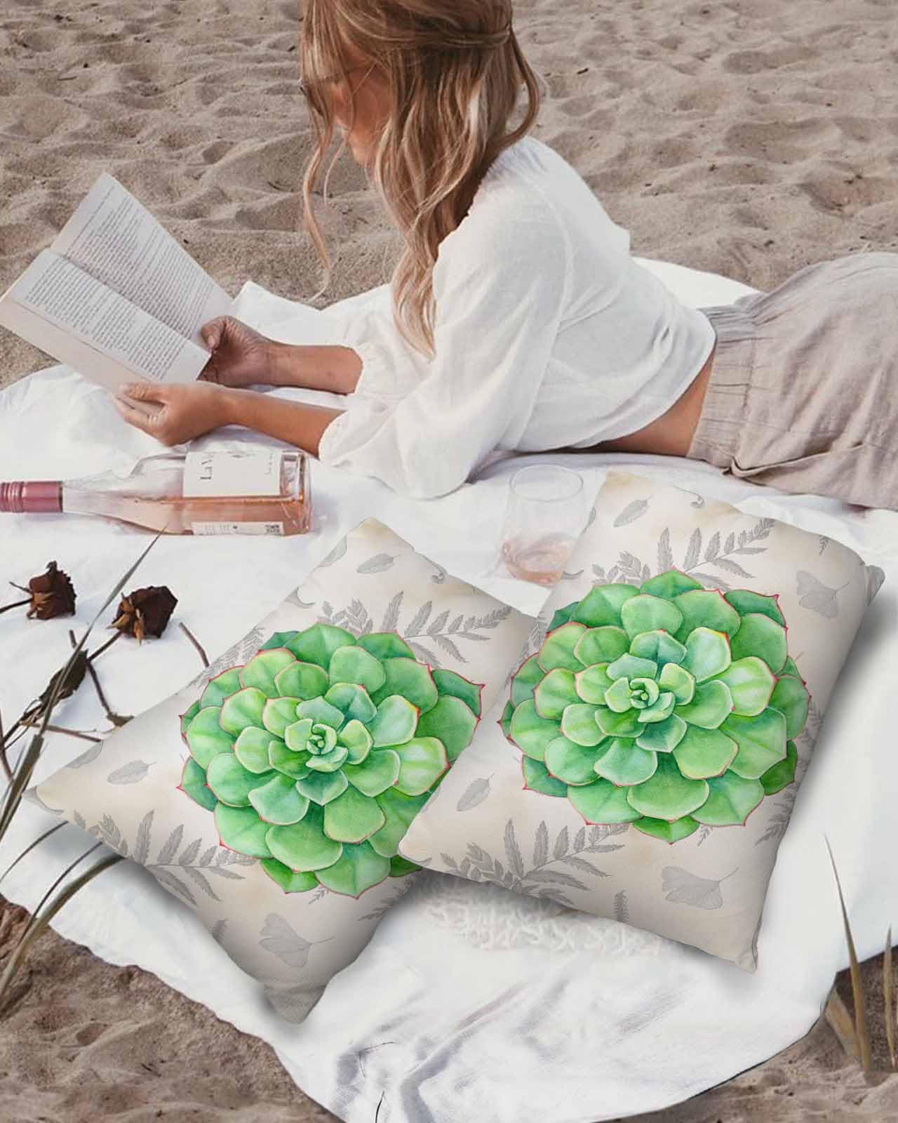 Edwiinsa Succulent Green Outdoor Pillow Covers Waterproof,All Weather Cushion Case Set of 2 Lumbar Pillowcase for Sofa Couch Bed Decor Patio Furniture 20