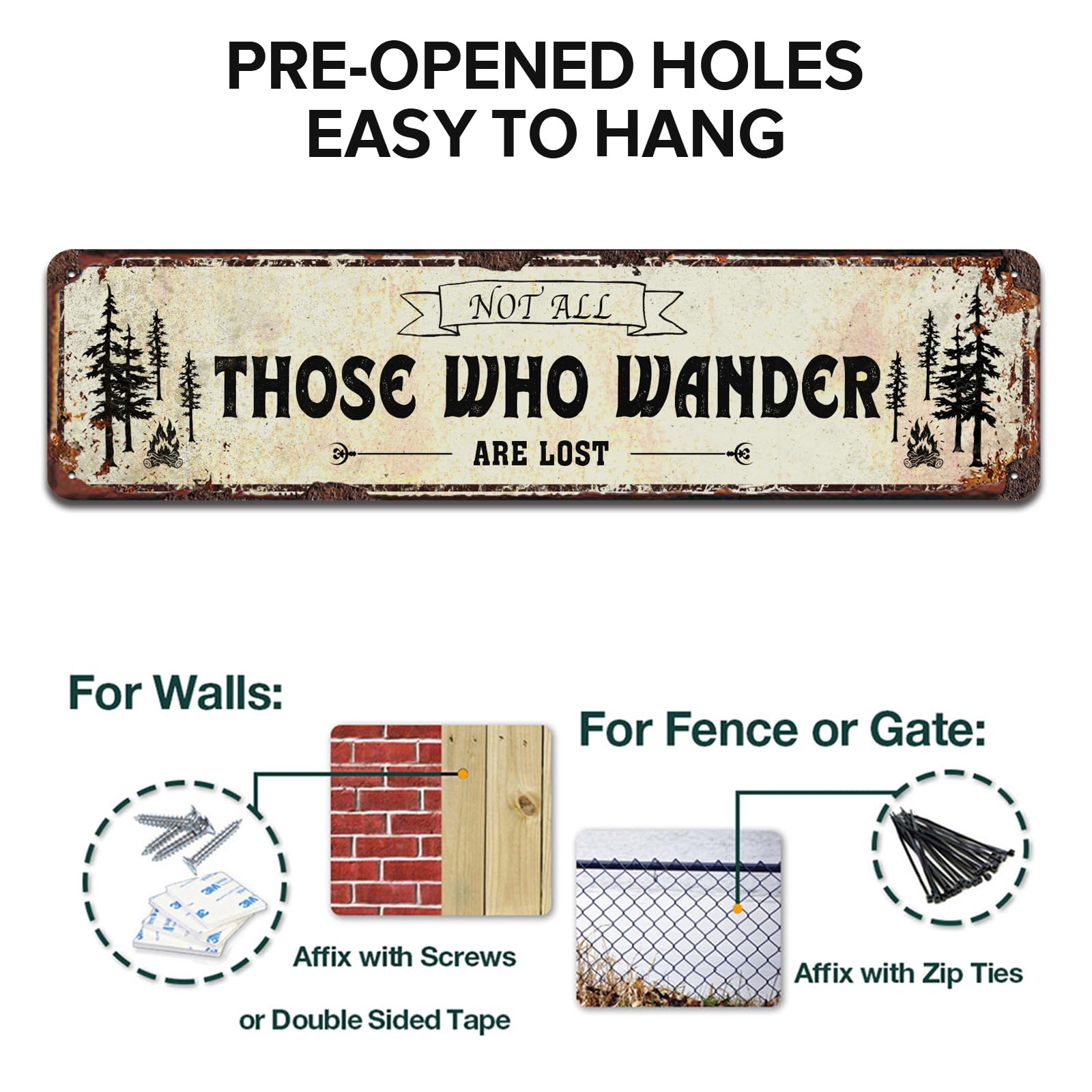 Letreros de metal con texto en inglés "Not All Those Who Wander are Lost", decoración del hogar rural para el hogar, sala de estar, cocina, decoración de baño, 4 x 16 pulgadas