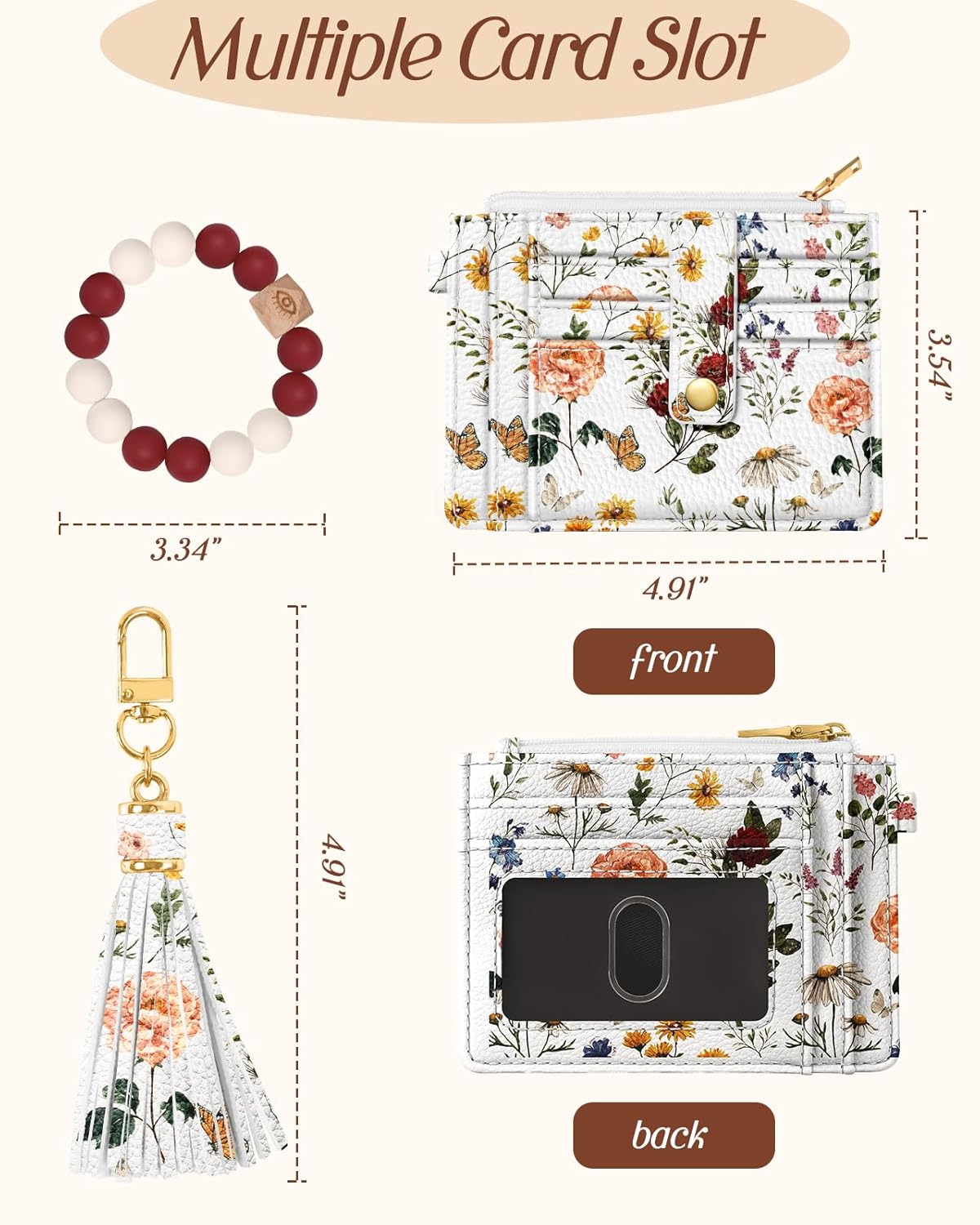 Bistup Wallet Keychain Wristlet for Women - Credit Card Holder Wallets Key Chain Ring Cute Design Slim Small RFID Coin Pocket Purse for Ladies Teen Girls Fashion Vintage Flower - Image 3