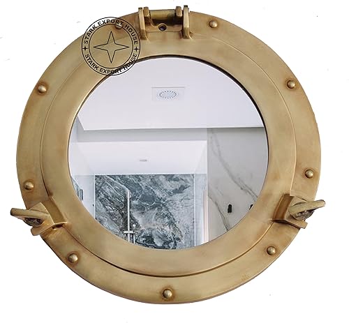 Espejos de pared redondos de latón de 9 pulgadas estilo vintage y antiguo para dormitorio, sala de estar, barco pirata, espejo decorativo para