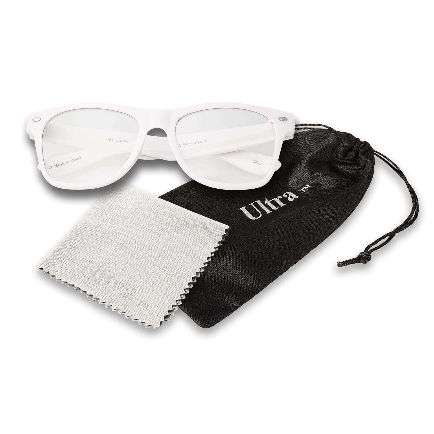 Ultra Adults Fashion Fake Glasses with Clear Lenses: Geeky Novelty Frames for Velma Costume, Fancy Dress, Cosplay - Unisex Glasses for Men and Women - Retro - White Frame with Clear Lenses