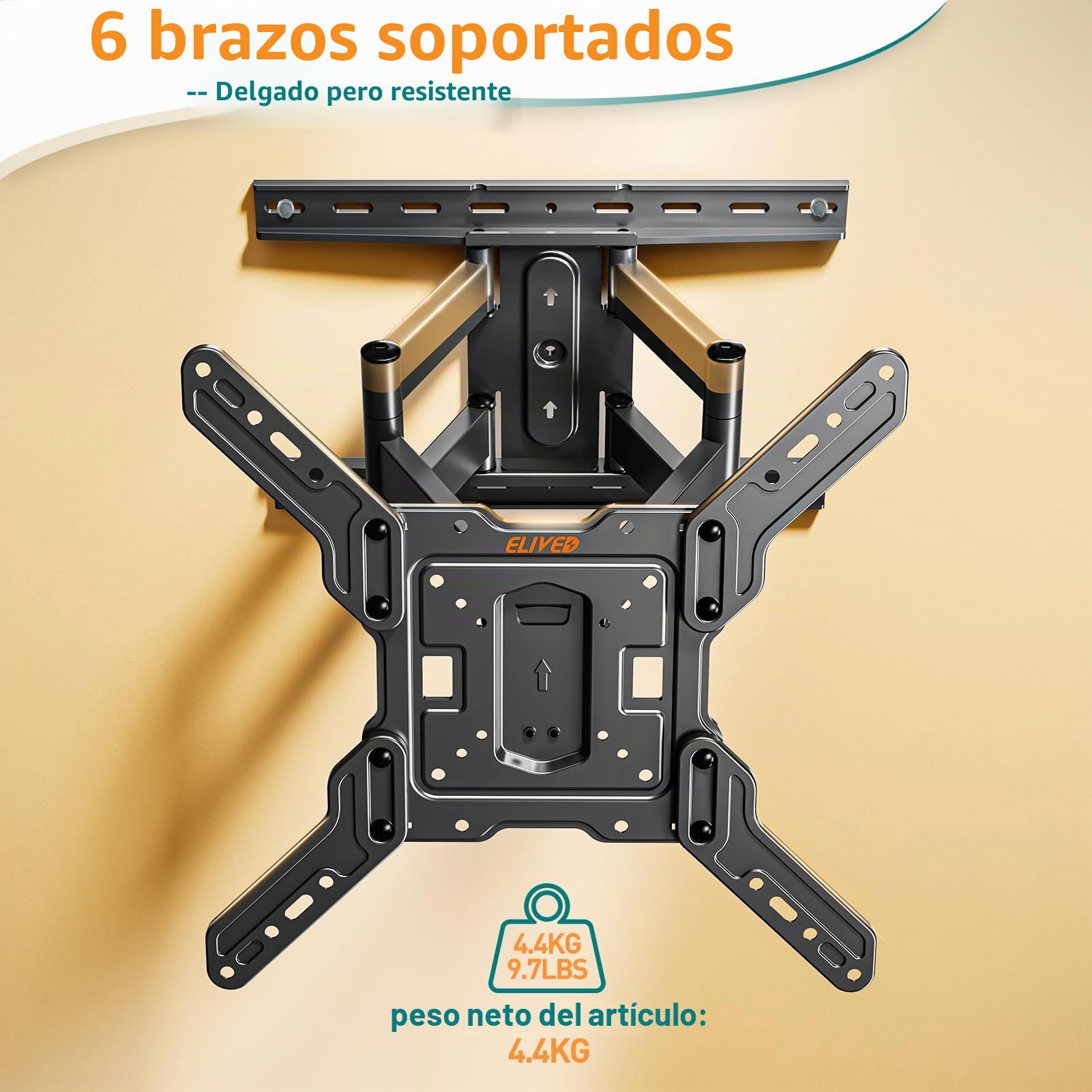 ELIVED Soporte de pared ultra delgado para televisores de 26 a 60 pulgadas, soporte de pared de perfil bajo, soporte de pared para TV giratorio e inclinado, máx. VESA 400 x 400 mm, soporta hasta 40 kg