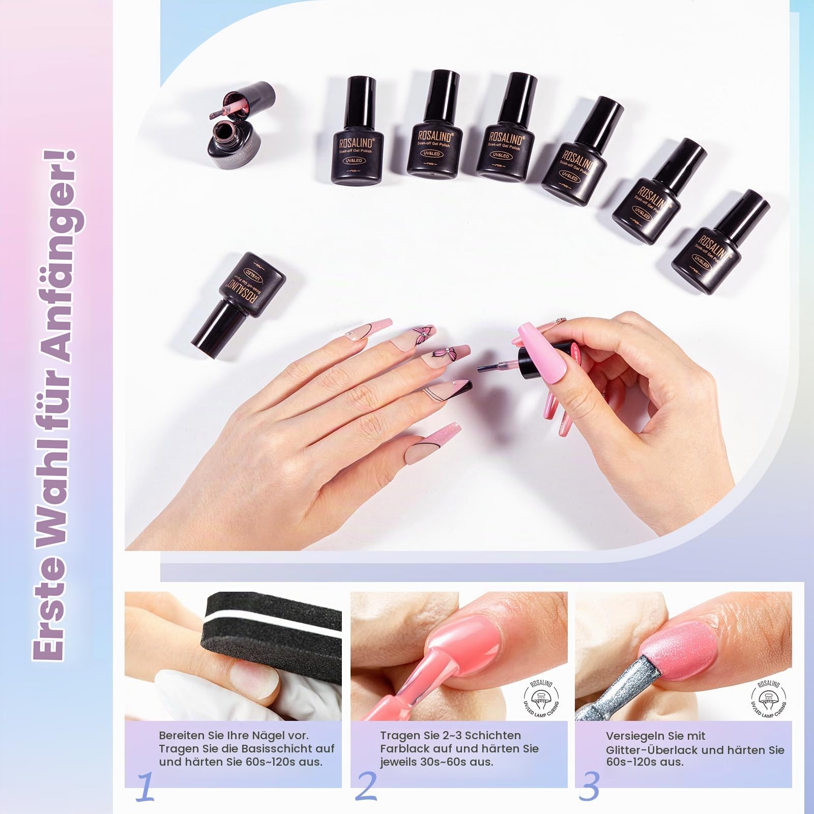 ROSALIND UV Nagellack Set 80 Stück Weiß Rot Rosa Blau Grün Violett Grau