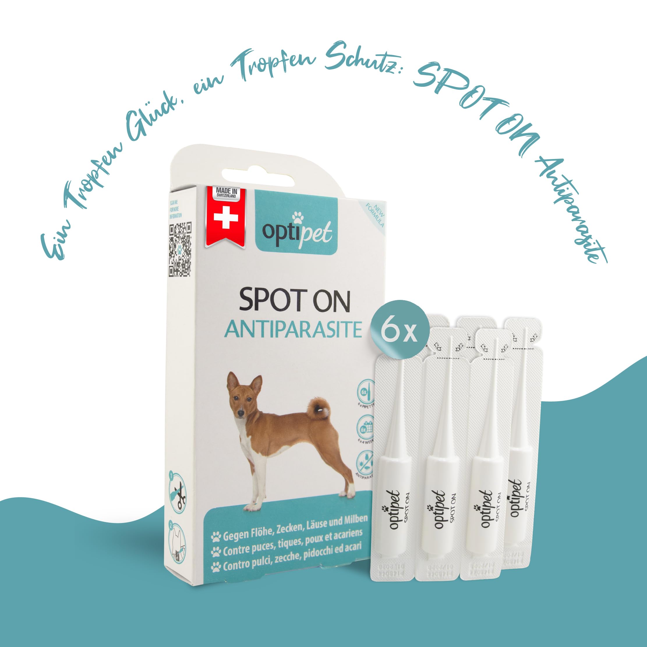 OptiPet Spot On 6x1,5ml Pipetten für Hunde, Hochwirksam bis zu 24 Wochen gegen Milben, Flöhen, Zecken, Läusen