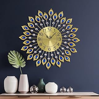 JUGV 21.3 Inch Gold Wall Clocks for Living Room Decor Large,Elegant Modern Wall Clock with Dial Arabic Numberals Non-Ticking Silent Big Wall Clocks,Shining Round Decorative Wall Clocks