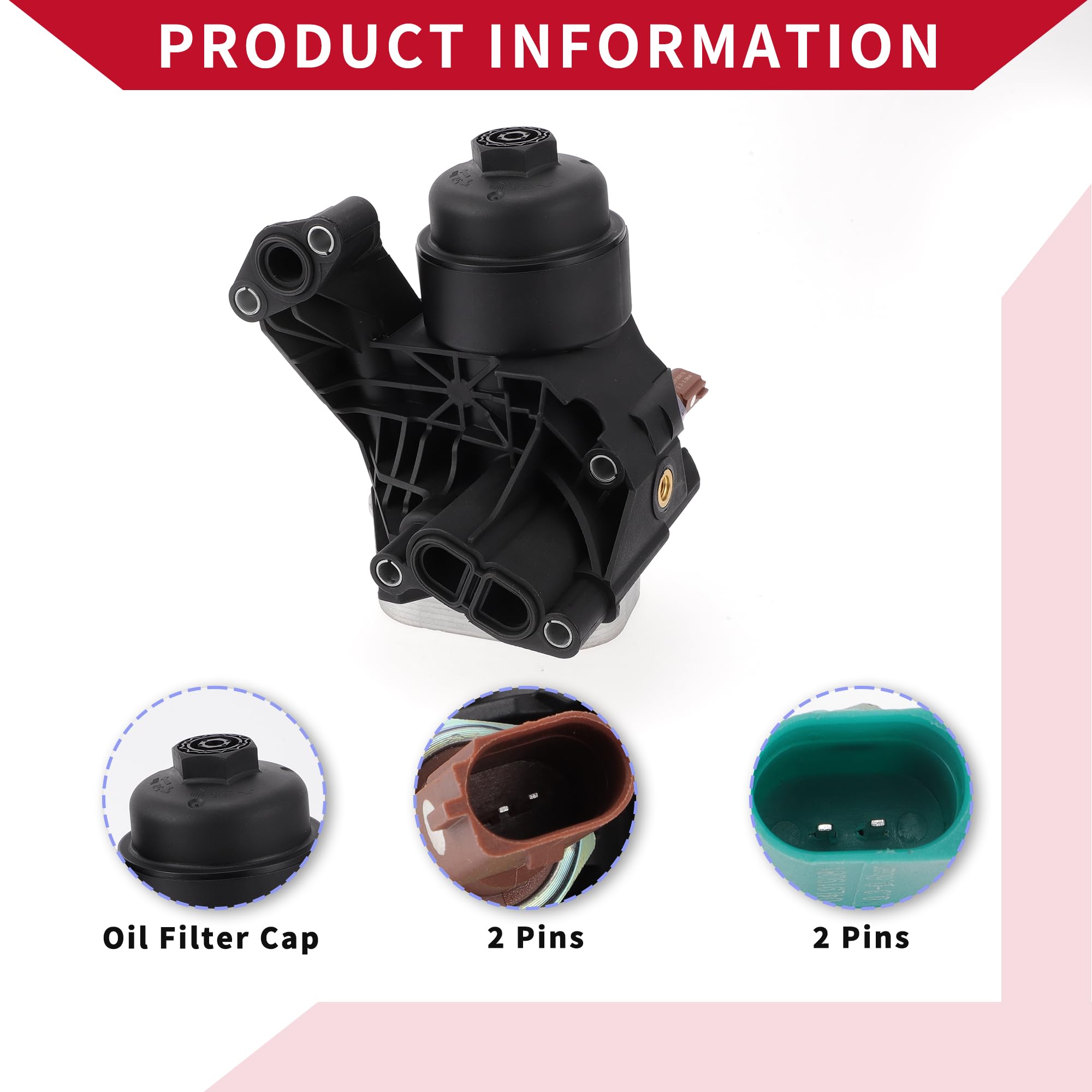 Carcasa Filtro Aceite Motor Para Volkswagen Golf 12-15 1 Pieza | Con Sensores, Aleación De Aluminio Y Plástico, Negro Y Plateado, No.03N115389A, Para Q3 Quattro 16-17, A3 12-16
