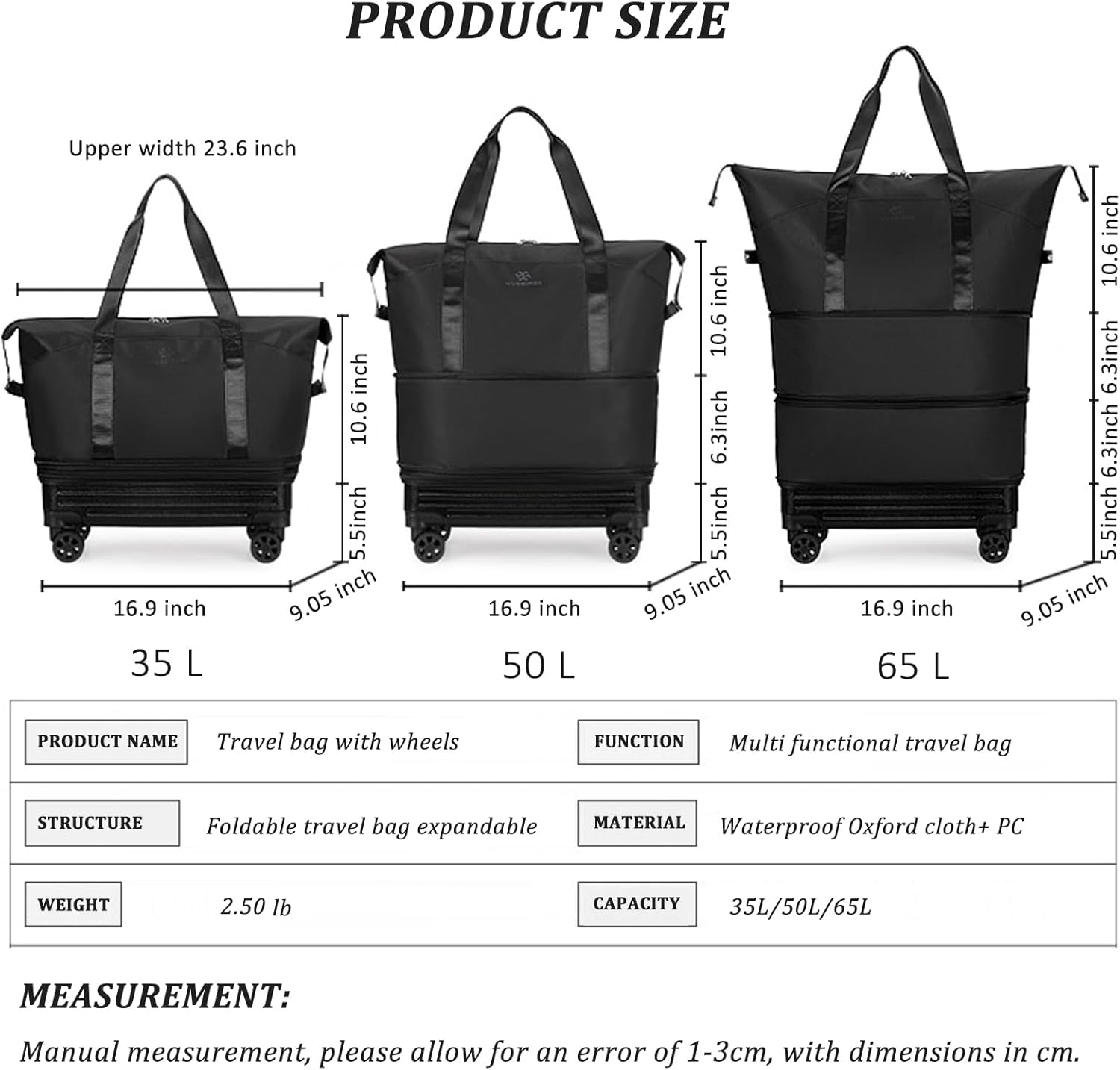 Duffle Bag with Wheels,Foldable Duffle Bag for Travel,Large Suitcases with Wheels,Foldable Travel Bags,Expandable Luggage,Carry on Luggage for Women Men (Pink) - Image 6