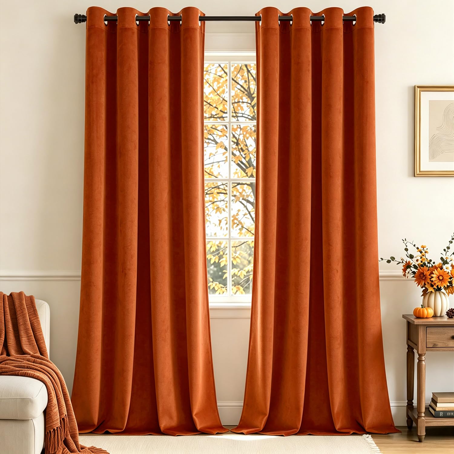 MIULEE Orange Velvet Curtains for Bedroom 2 Panel Set 84 Inch Drop Curtains, Soft Elegent Home Decor Velvet Curtain Living Room, Sun Blocking Room Darkening Thermal Eyelet Curtain 52x84 Inch — image 1