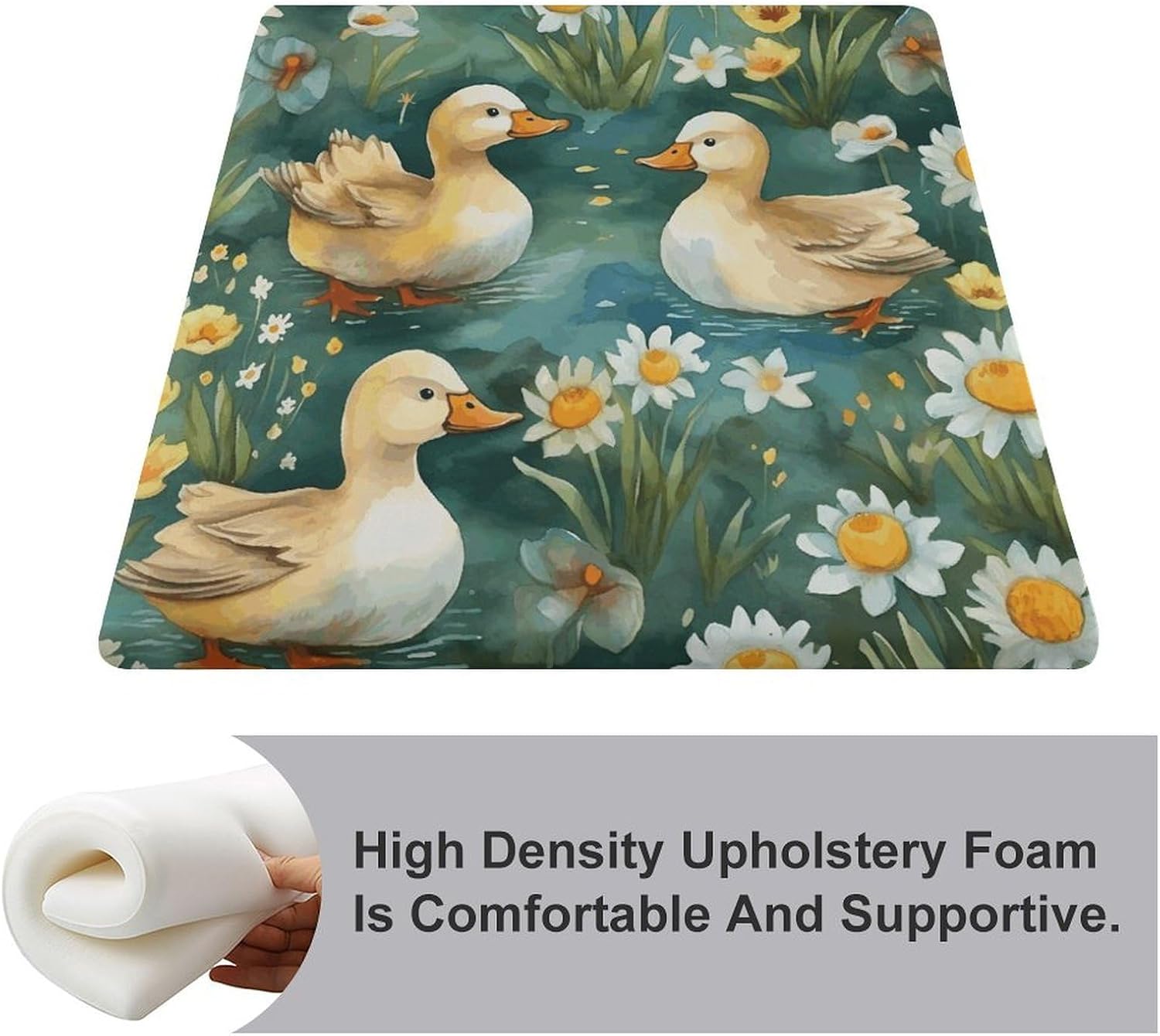 Hand Drawn Duck Chair Cushion Memory Foam Breathable Chair Pads Square Large Pillows Seating Comfort Meditation Floor Pillow Car Seat Cushion for Indoor/Outdoor Chairs