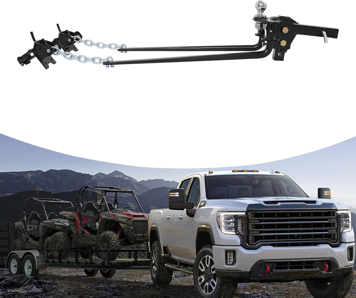 Weight Distribution Hitch, Detachable Trailer Hitch with Sway Control and Crowbar, 1000 LBS Weight Distribution Kit -Fits Up to 7 Inch Trailer Frames, Motorhomes, Campers, Boats, Yachts(Black)