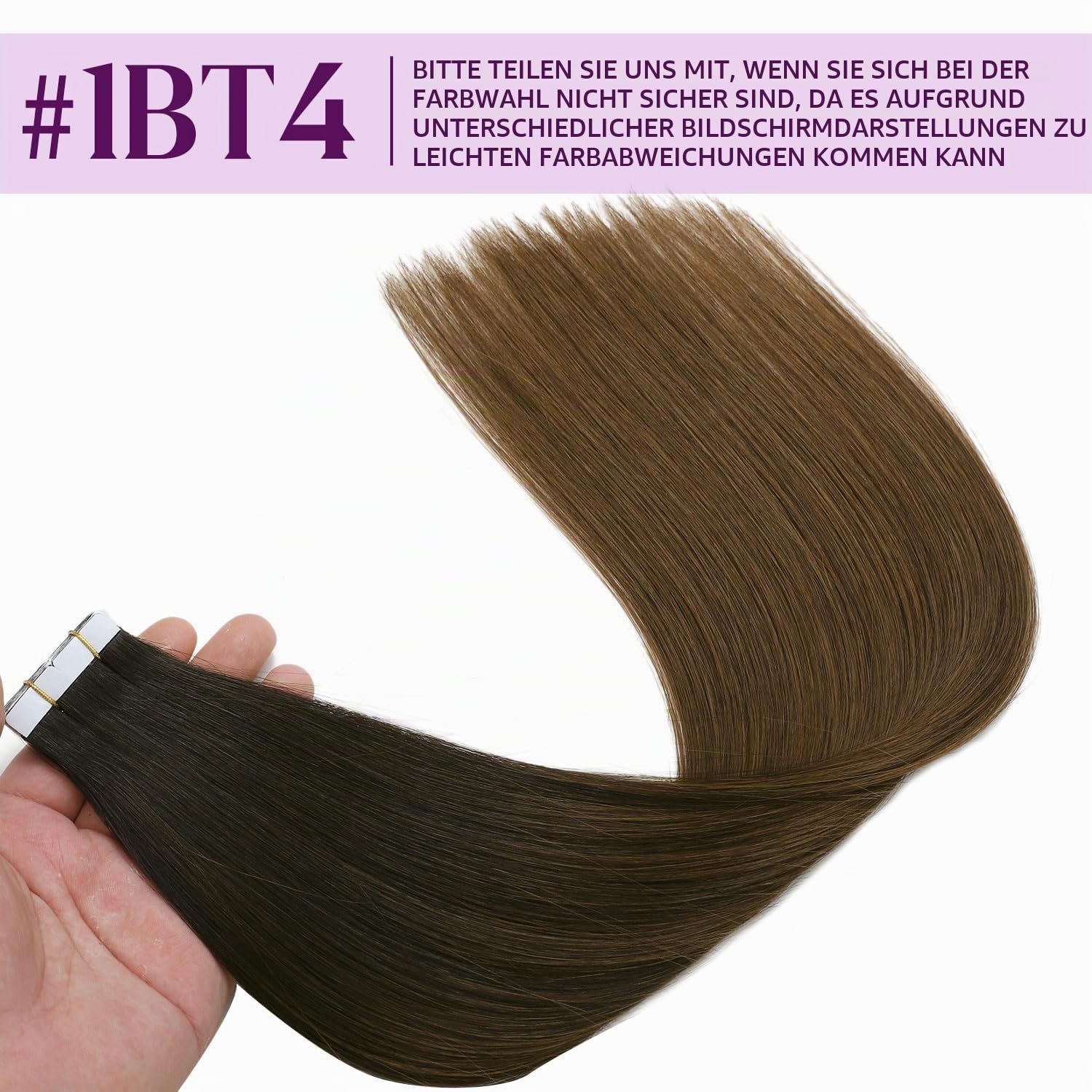 Sindra Tape Extensions Echthaar Ombre Schwarz to Dunkel Braun 50cm | Haar Extensions Echthaar Tape, 20 Stück 50g, Remy Echthaar, Unsichtbare Tape-Verbindung, Glattes Haar, 20 Zoll