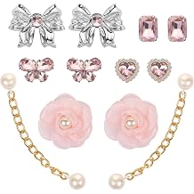 12PCS Bling Shoe Charm Set, 2 Pearl Chains + 10 Rhinestone and Pearl Combinations, Stylish DIY Shoe Upper Jewelry Decoration for Girls and Women, Party Favor Gift