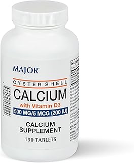 MAJOR Oyster Shell Calcium 500mg Tablets with Vitamin D3 200IU (5 mcg) - Gluten-Free Daily Vitamin D Dietary Supplement for Bone Health and Calcium Absorption, 150 Count
