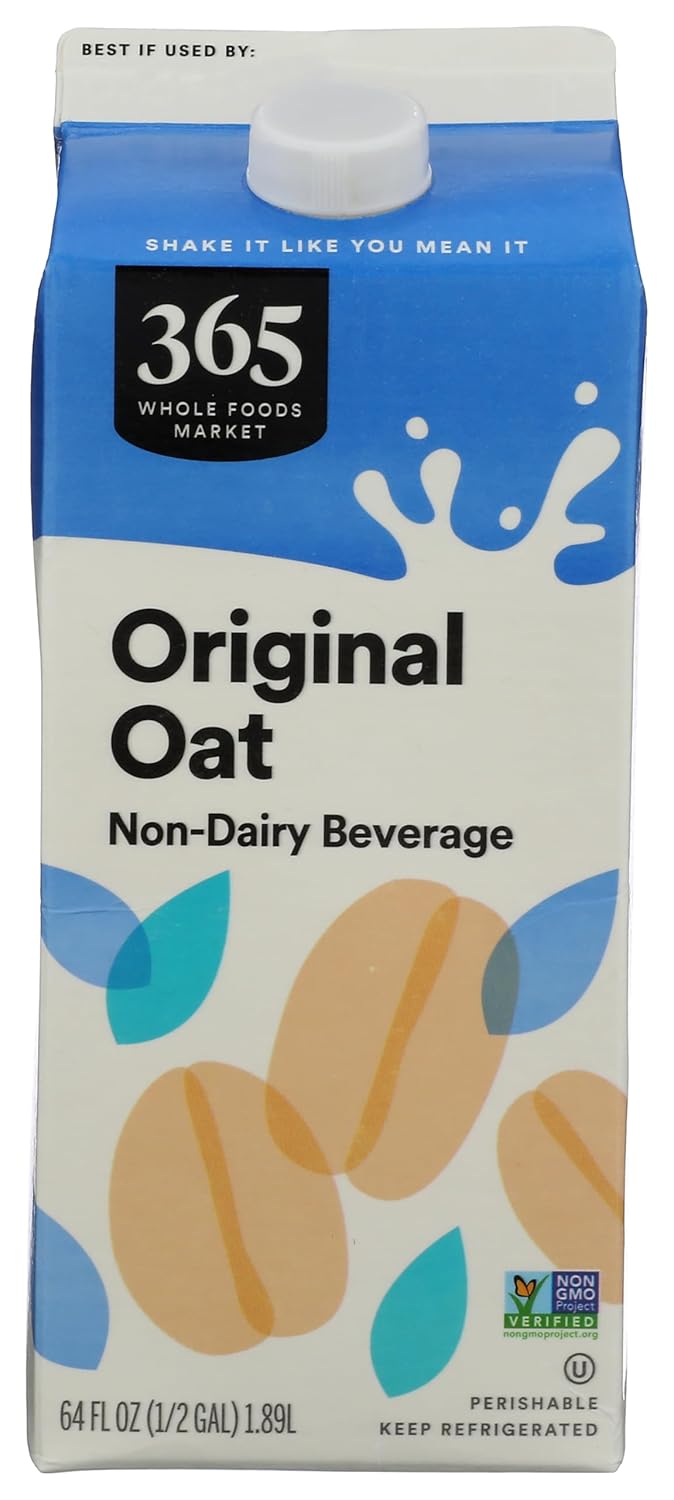 365 by Whole Foods Market Original Oat Milk, 64 fl oz - Premium Oats, Calcium & Vitamin Fortified Dairy-Free Beverage