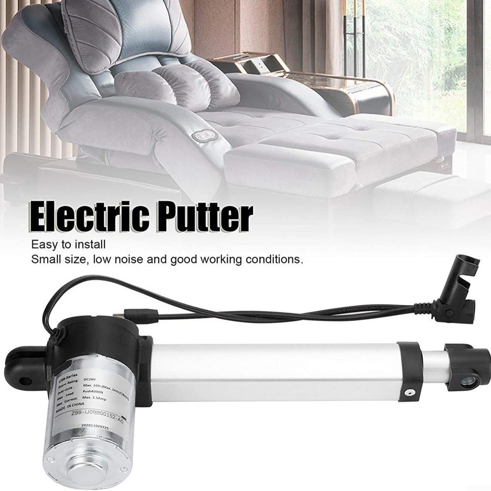 Actuador lineal eléctrico DC29 V 1000 N para sillones de relax, motor de elevación silencioso con perfil de aluminio, IPX4 resistente al agua para elevadores de TV y ajuste de altura, 333 mm (230 mm)