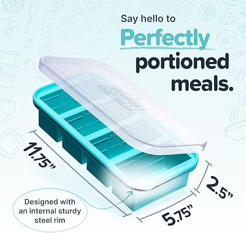 Vista 2 de Souper Cubes 1 Cup Silicone Soup Freezer Molds with Lids - Soup Cubes with Steel Reinforced Rim - Perfect for Freezing Broth, Rice, Individual Agua
