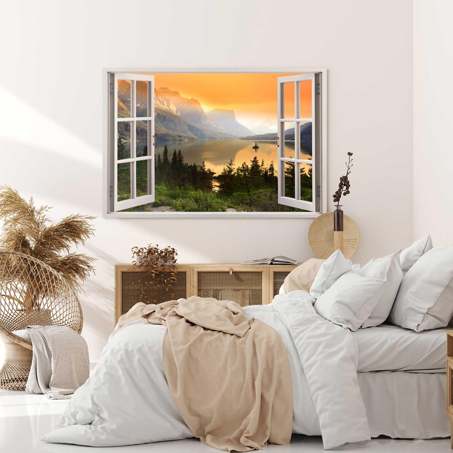 Paul Sinus Wandbild 120x80cm Fensterbild See Landschaft Berge Bergsee Natur Abendrot