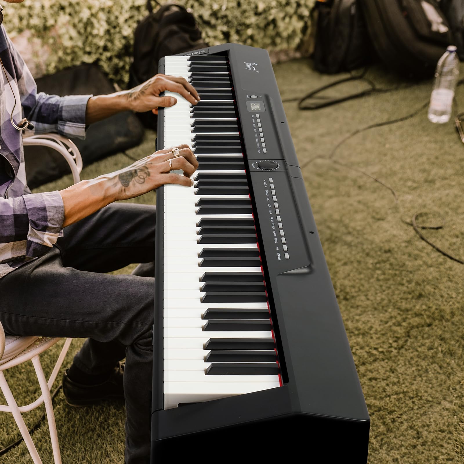 LEADZM Pianoforte digitale semi-ponderato a 88 tasti, tastiera full size, tastiera elettronica con stereo, Bluetooth MIDI, leggio musicale, pedale sustain, cuffie, borsa per pianoforte