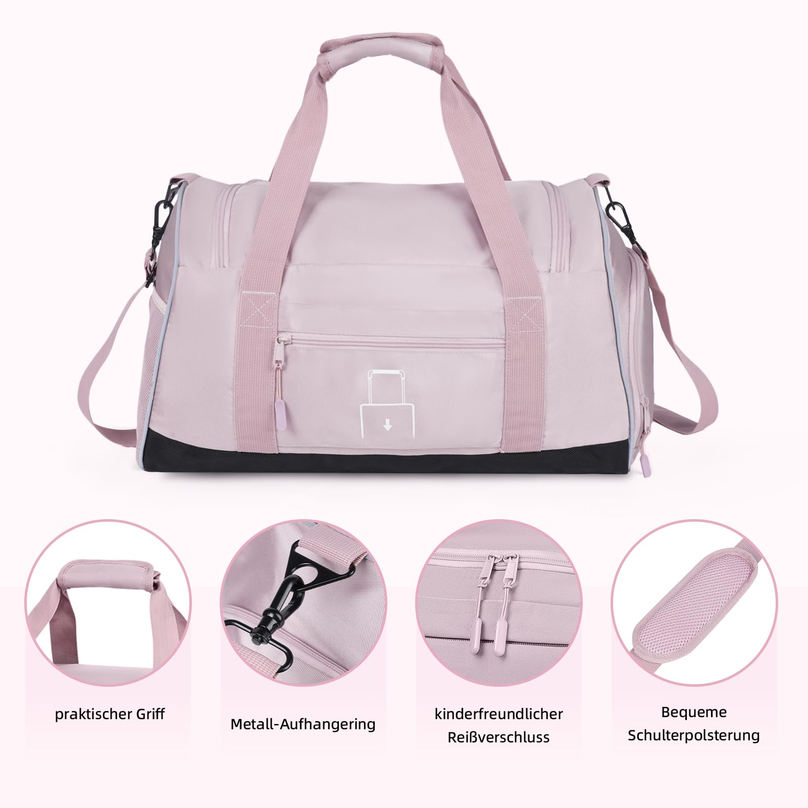 Zedelmaier Sporttasche Kinder Mädchen Leichte Reisetasche Wasserabweisende Schwimmtasche Kinder 30L Sporttasche Mädchen Tragbare Kindersporttasche für Sportstunden, Sportverein, Urlaub (Rosa)