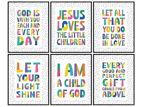 Children Religion Christianity Wall Art - Baby shower Gift for Girls Boys Bedroom Nursery Decor Set - Faith God Scripture Bible Quotes decoration