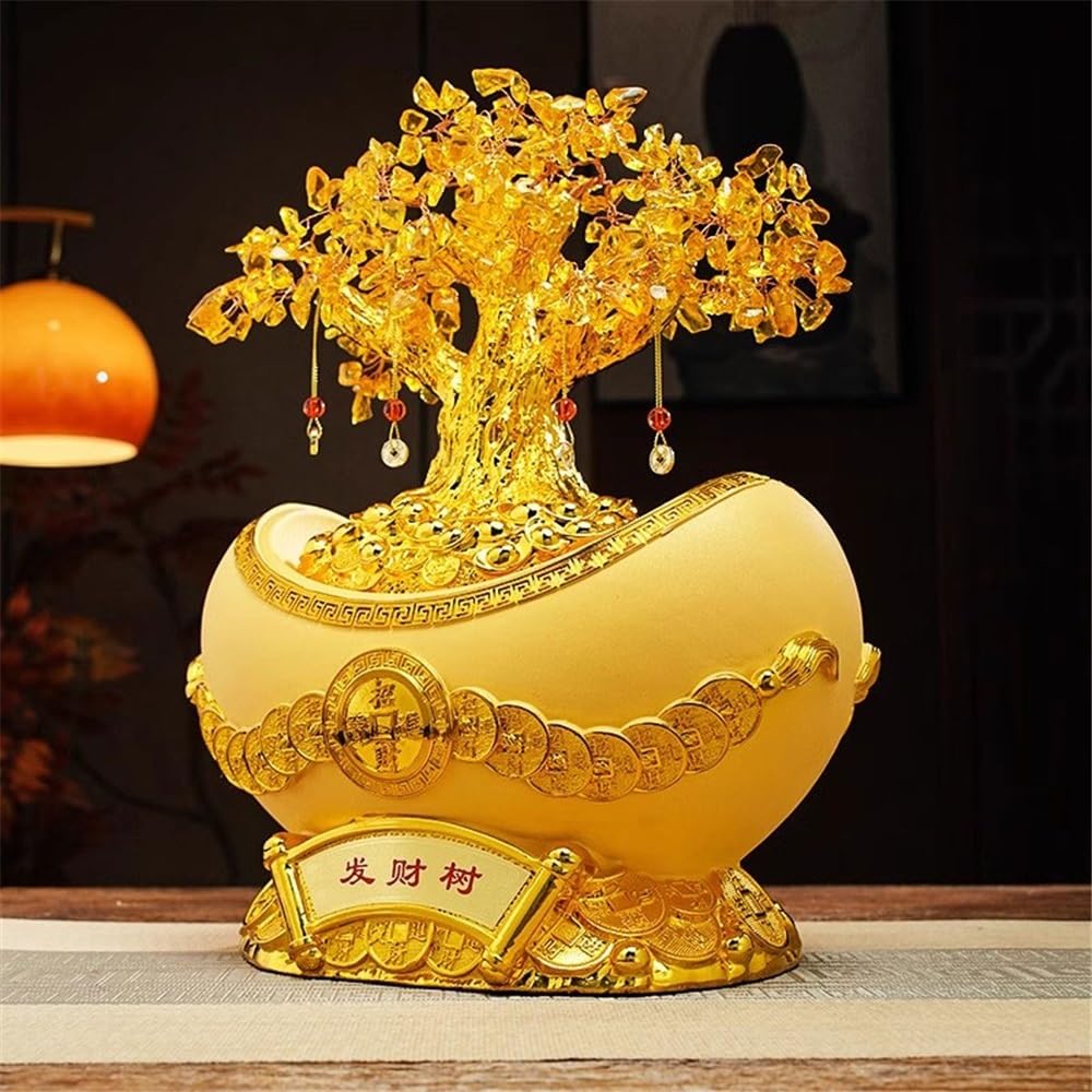Ornament Cytryn Fortune Tree Decoration, ze złotymi wlewkami kryształowymi ornamentami, domowe rękodzieło inauguracyjne drzewo pieniędzy