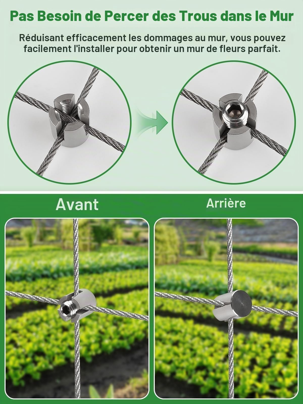 TOROKOM Treillis Jardin 30M pour Plantes Grimpantes, Câble Acier Inoxydable Robuste, Kit Système de Treillis à Câble avec Serrage Croisé, Support Mural pour Vignes, Fleurs et Légumes