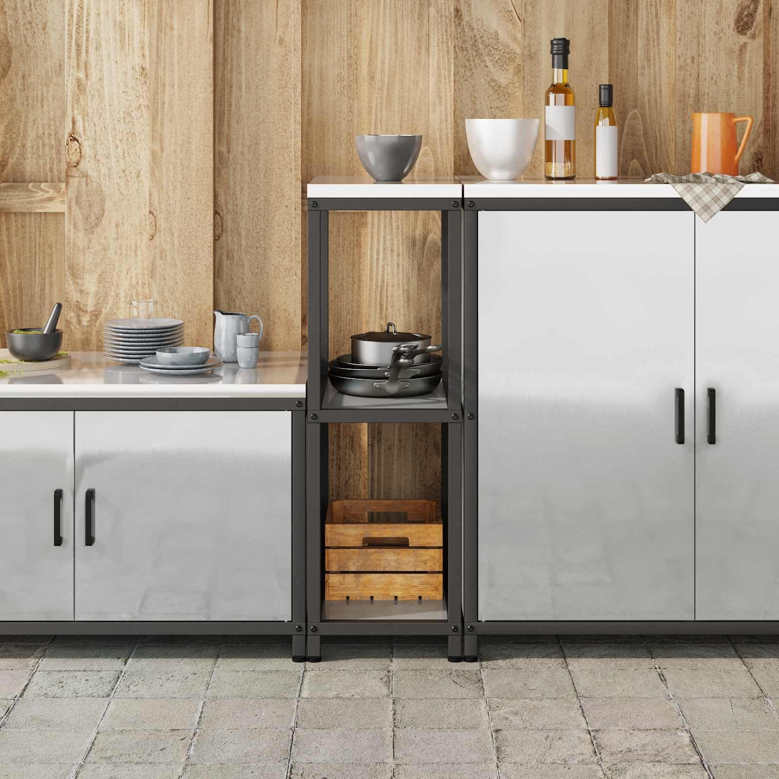 Estantería de cocina de acero con múltiples estantes, 60 x 50 x 92 cm, color plateado – Almacenamiento de cocina moderno para utensilios, ollas y alimentos, estante de acero resistente para