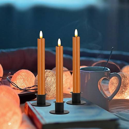 Miniatura 9 de CVHOMEDECO. Velas cónicas sin llama de cera real con control remoto de 10 teclas, velas LED parpadeantes con mecha 3D para ventana, decoración de