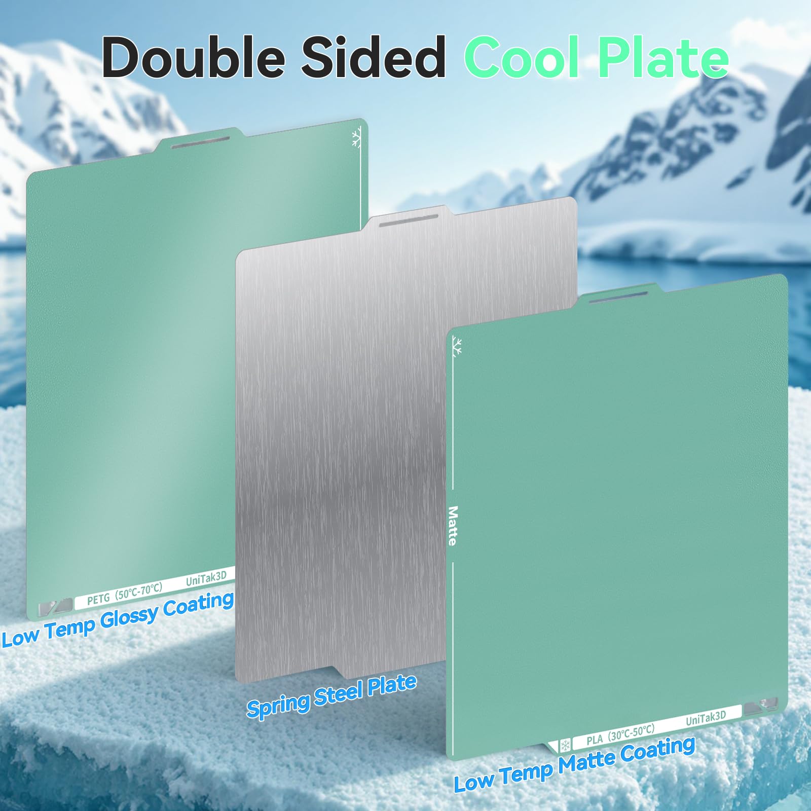 UniTak3D X2D/P2S Płyta chłodząca Cold Build Plate 257*257mm dwustronna połysk+mat do budowy niskotemperaturowej druku Kompatybilna z Bambu Lab Bambu Lab Bambu Lab X2D/P2S/A1/P1S/P1P/X1C/X1 Drukarki 3D