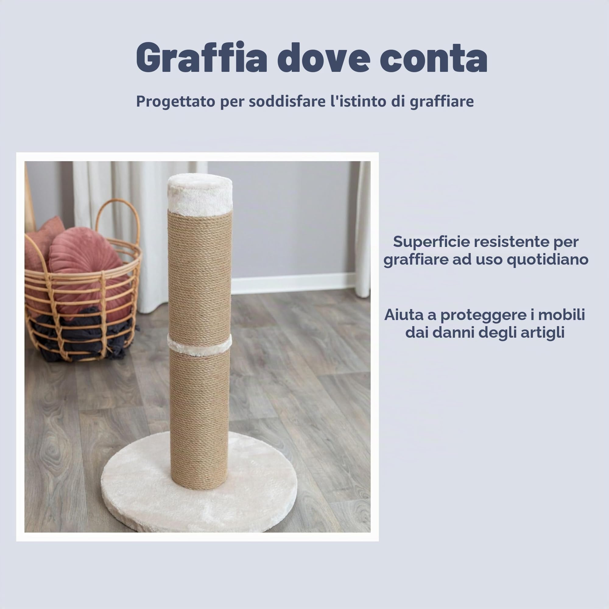 TRIXIE Rue - Tiragraffi XXL in sisal per gatti di grandi dimensioni, base in peluche, 80 cm, colore: Beige