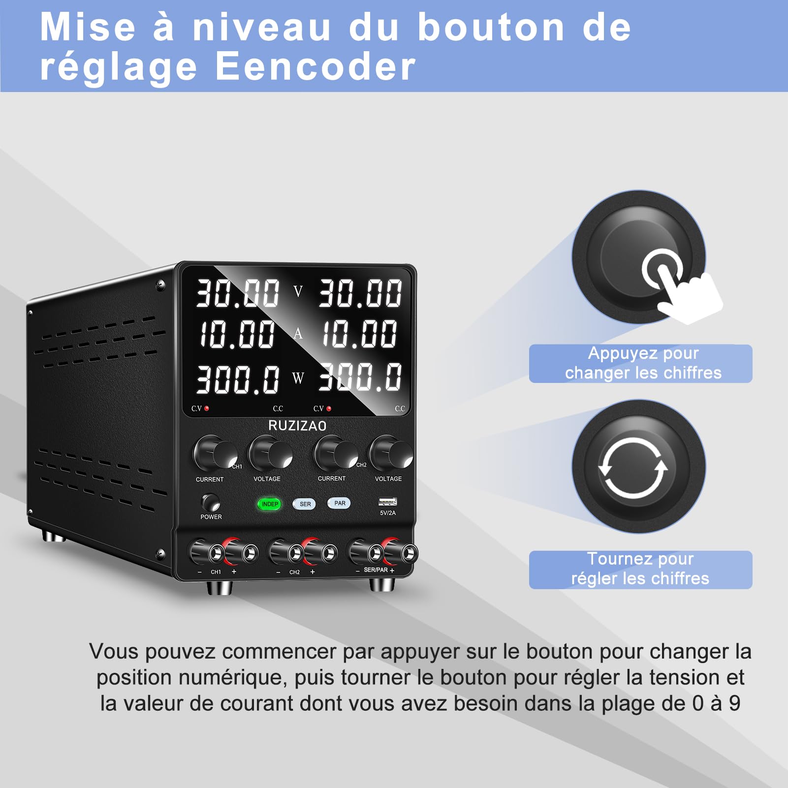 Alimentation de Laboratoire 30V 10A Série Parallèle Alimentation Réglable 60V10A 30V20A Encodeur DC Alimentation Réglable Double Sortie Alimentation de Laboratoire Réglable 4 en 1