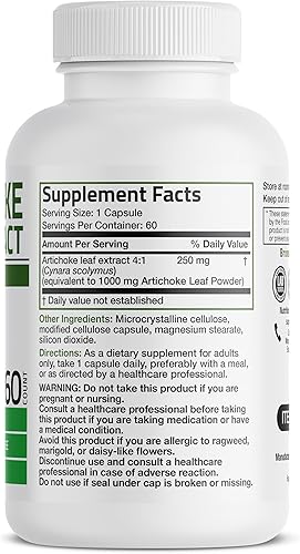 Miniatura 2 de Bronson Hoja de alcachofa extra fuerte apoya la digestión saludable función hepática saludable, sin OMG, 60 cápsulas vegetarianas