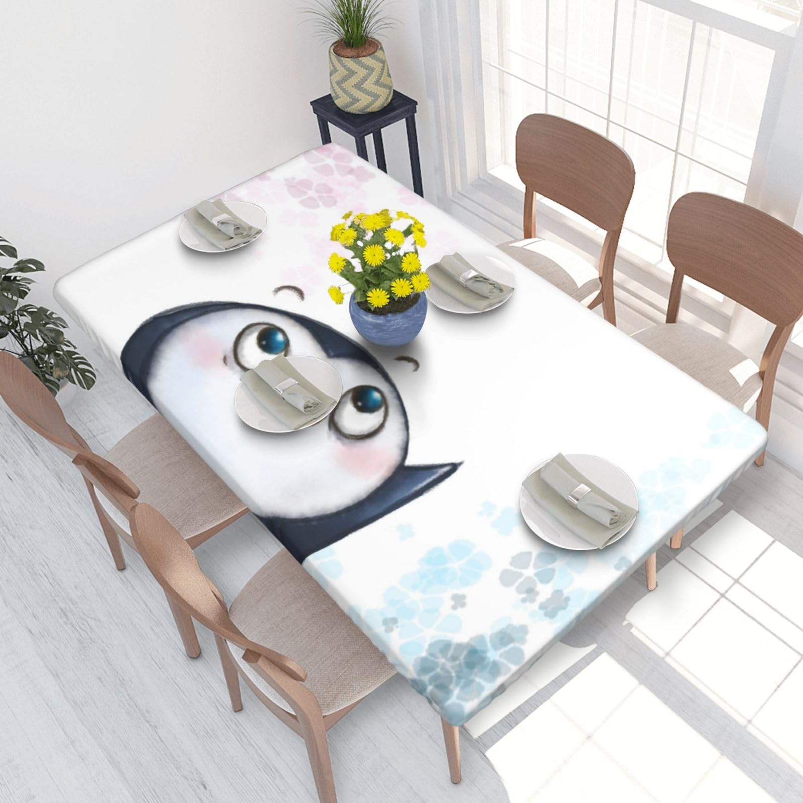 BNVSADC I Love Penguins Printed 4FT Tablecloth 122x76 CM Polyester Kitchen Water Resistant Table Cloth Dining Table Decoration Table Covers