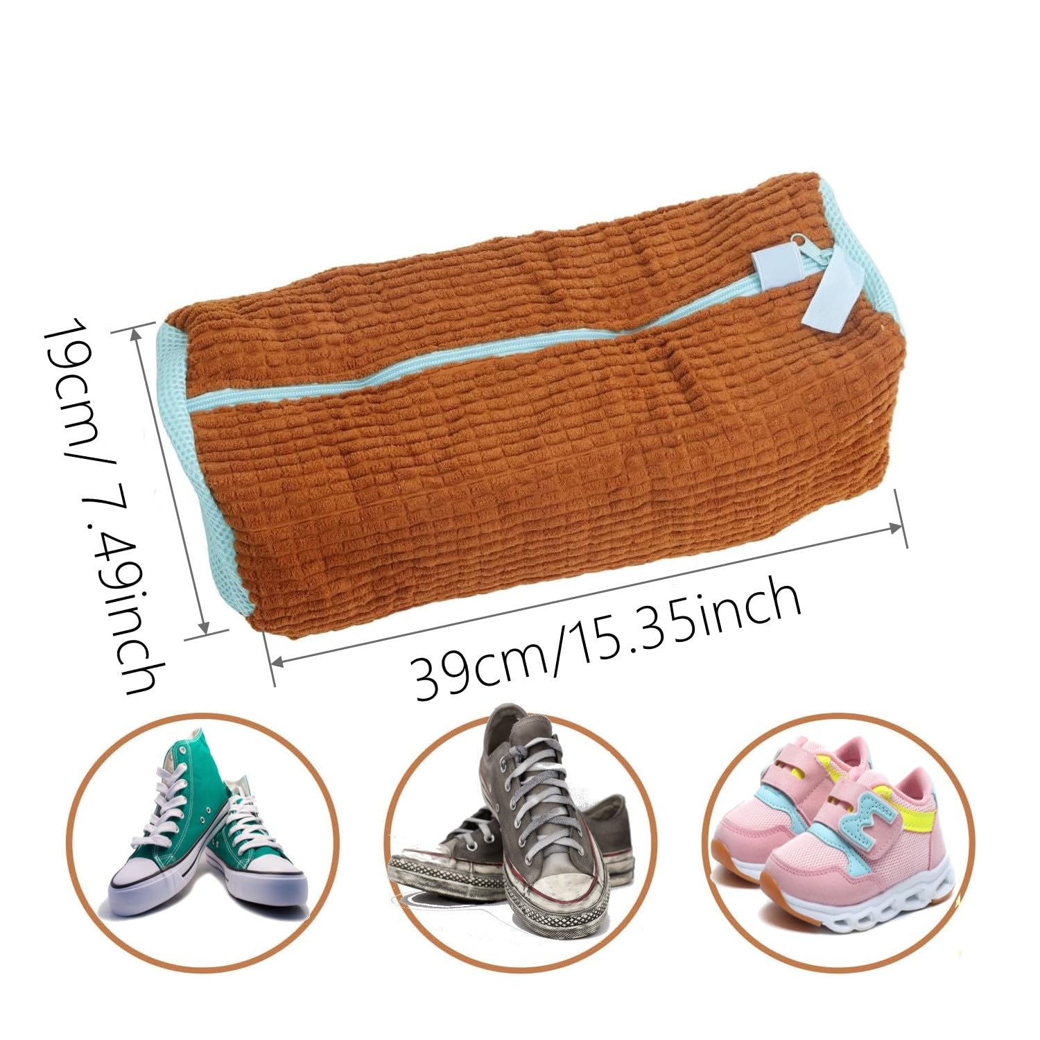 2 pezzi Sacchetti per Scarpe Lavanderia, 360 Degree Cleaning funzione per la pulizia dei copriscarpe in lavatrice con la cerniera chiusa, adatta a tutti i tipi di pulizia delle scarpe. (Marrone)
