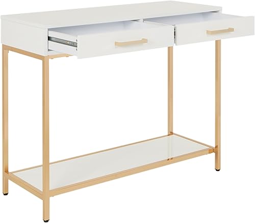 Miniatura 7 de OSP Home Furnishings Alios Modern Mesa de vestíbulo, acabado blanco brillante y marco dorado