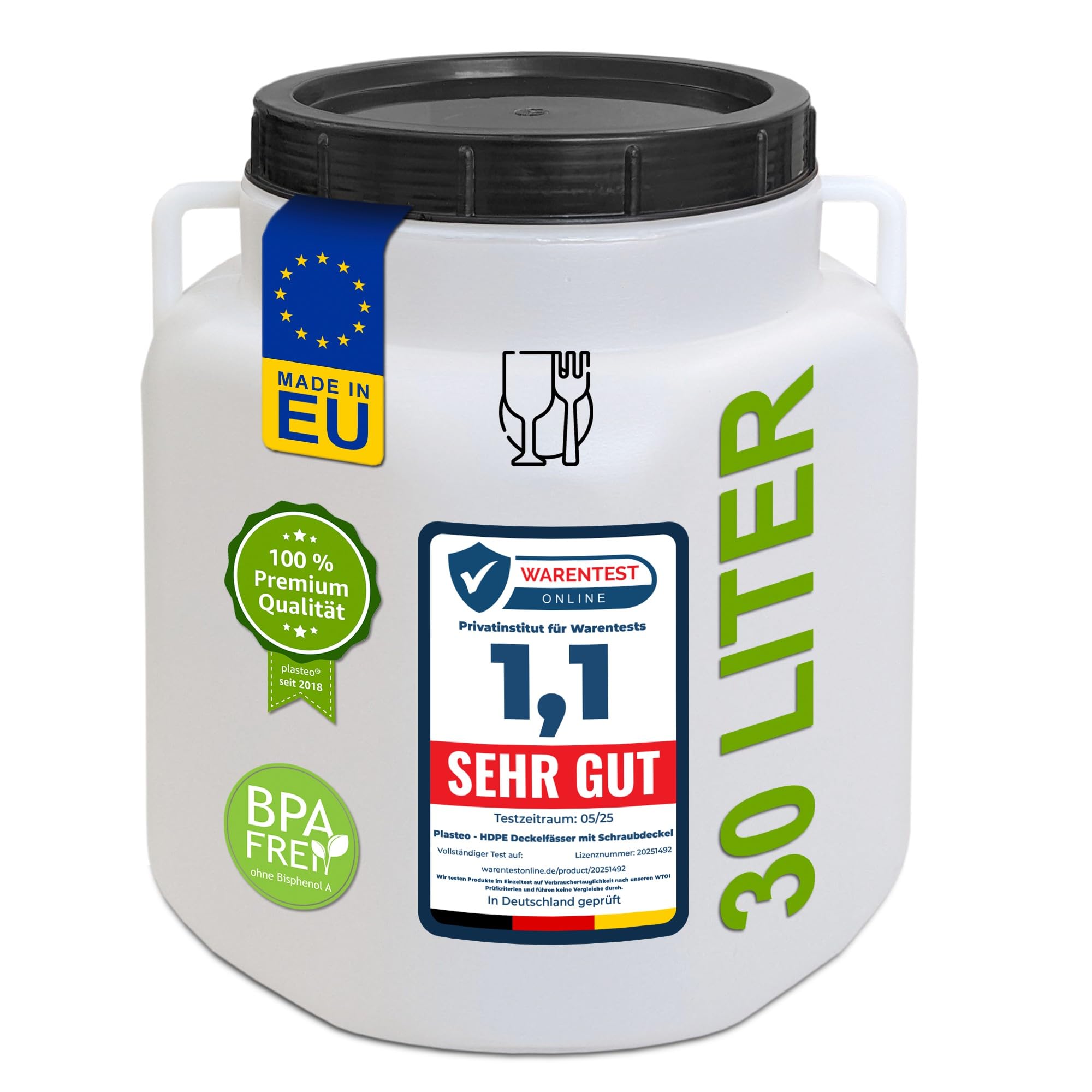 Plasteo® Botte Rettangolare 30 Litri In Plastica HDPE – Bocca Larga, Con Manici, Adatta Ad Alimenti E Acqua Piovana, Senza BPA - 4