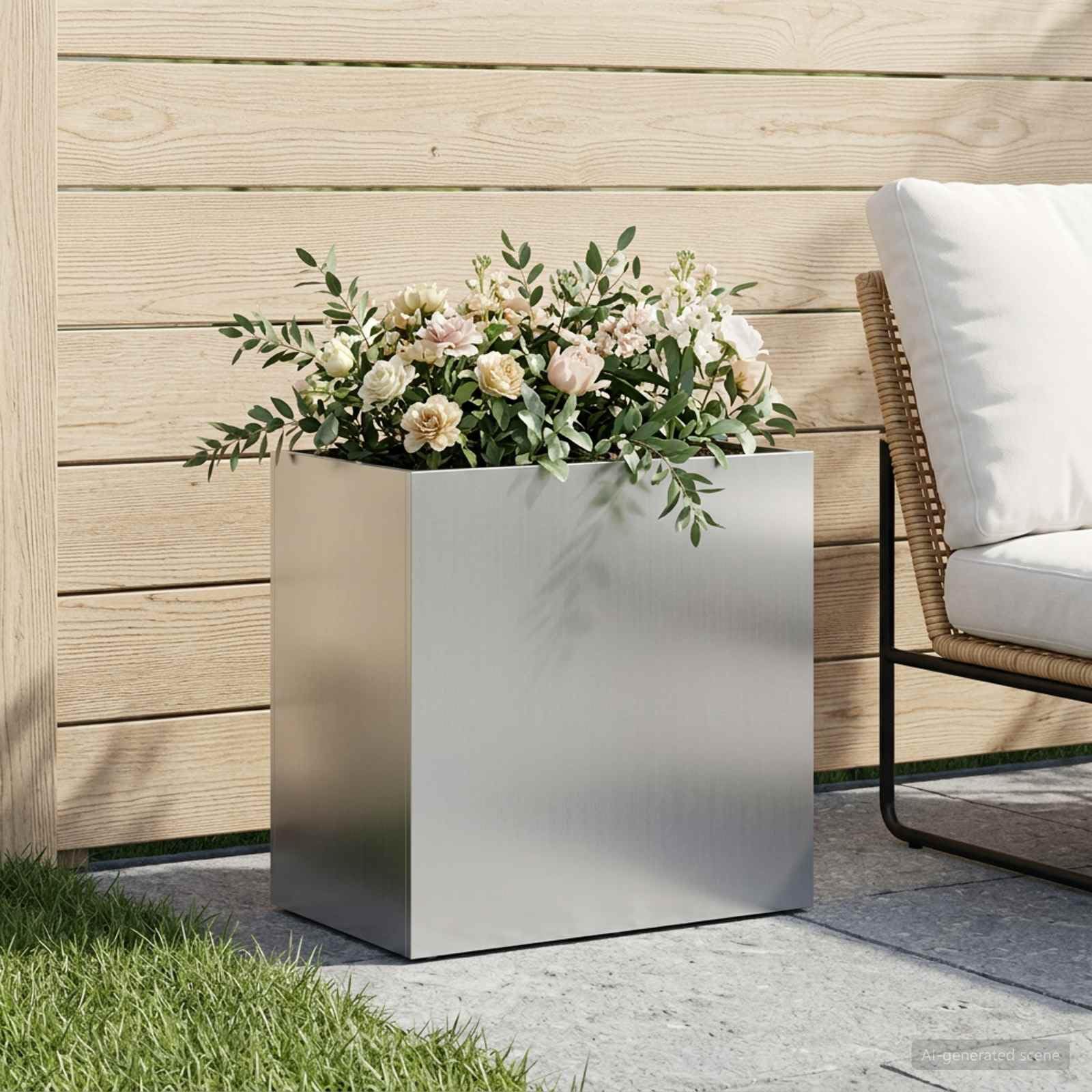 Genérico Macetero de Jardín Plateado 50 x 30 x 50 cm Acero Galvanizado,Casa y jardín,Maceteros y jardineras,5.9 kg-8005536
