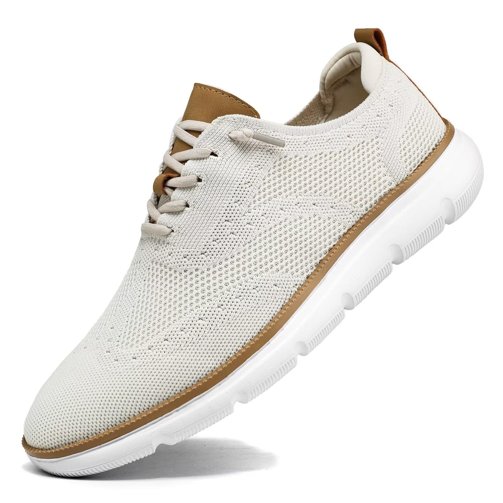 Mens Casual Fashion Sneakers Dress Oxfords Business Walking Shoes Mesh Work Comfortable Lightweight Soft Sole Beige US 7