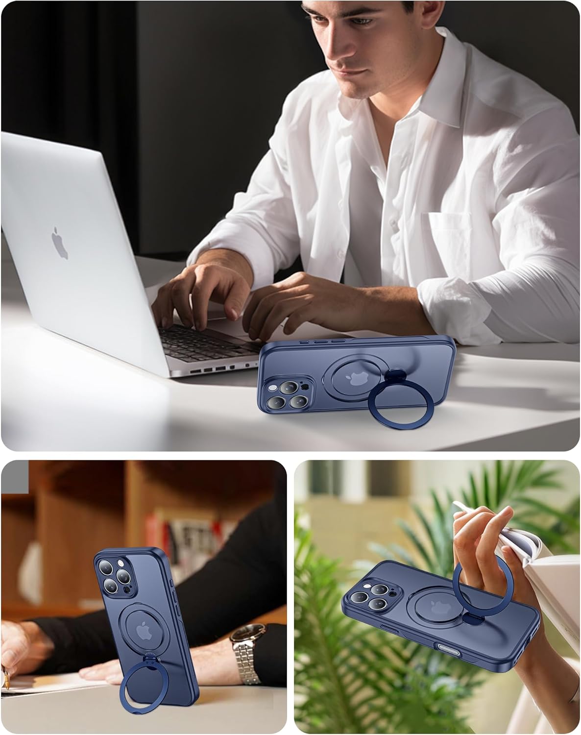 (360° Spin Magnetic Stand for iPhone 16 Pro Max Case, (Compatible with MagSafe) (18FT Military Protection) Case for iPhone 16 Pro Max, 6.9 inch, Navy Blue