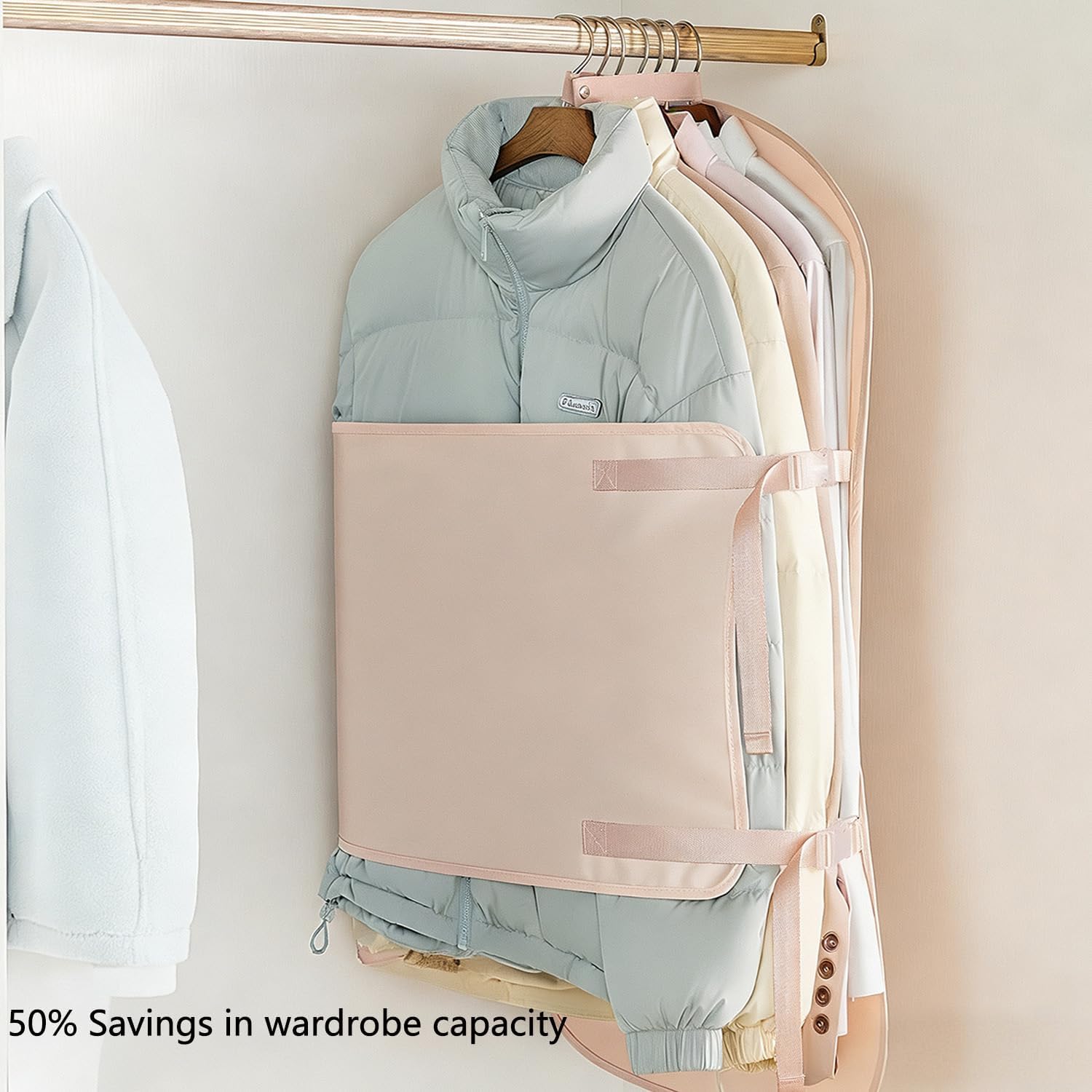 Closet Garment Press Board Organizer, Clothes Dust Cover Organizers, Space Saving Hanging Closet Compression Board, Storage Compression Bag for Down Jacket, Sweaters, Seasonal Clothes (1Pcs, Pink)