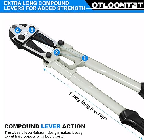 Miniatura 5 de OTLOOMTBT Cortador de pernos de 14 pulgadas, acero al cromo vanadio, cortadores de alambre resistentes, con cortador de metal ergonómico de agarre