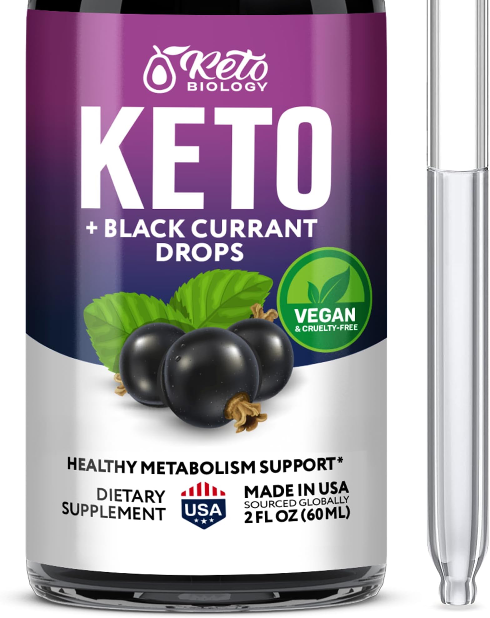 Black Currant Seed Oil Extract + Keto Drops 2000 mcg - Made in USA - Natural Keto Liquid Keto Supplement - Advanced Ketones Supplement Keto Food - 2 fl oz
