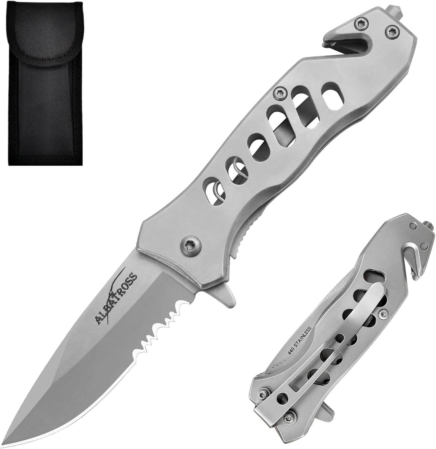 ALBATROSS EDC Cool Sharp Tactical Folding Pocket Knife,SpeedSafe Spring Assisted Opening Knifes with Liner Lock,Pocketclip,Glass Breaker,Seatbelt Cutter