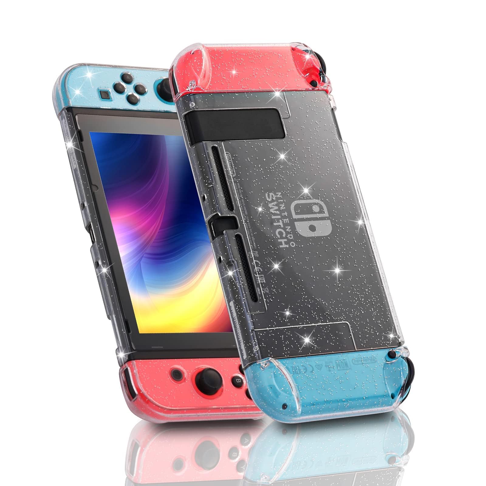 Switch Glitzer Hülle, Switch Schutzhülle mit Panzerglas Schutzfolie und Daumengriffkappen