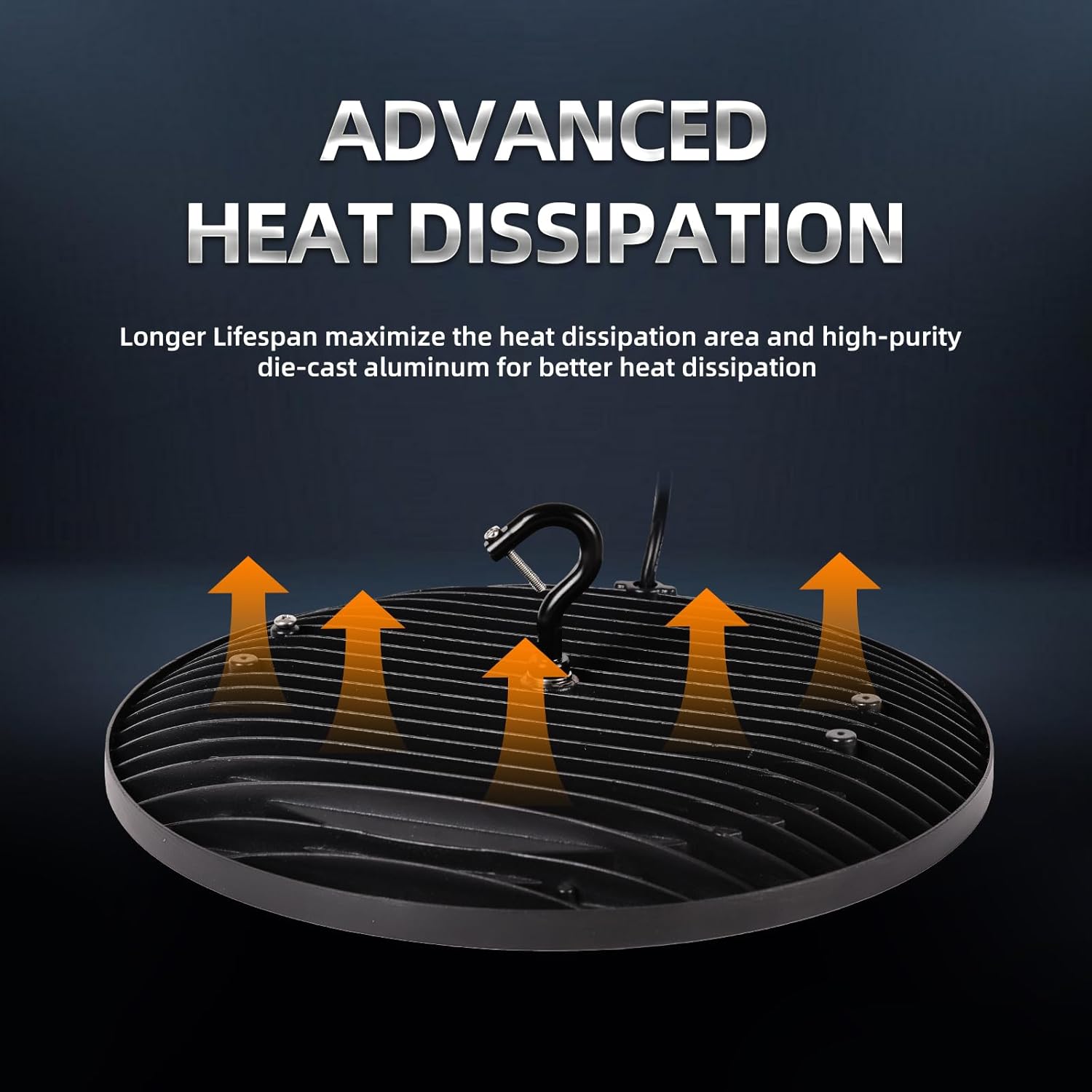 High Bay LED Shop Lights, 1 Pack 150W, 22500LM, 6500K Commercial Bay Lighting with US Hook 5' Cable Safety Rope for Garage Workshop Barn Factory Warehouse