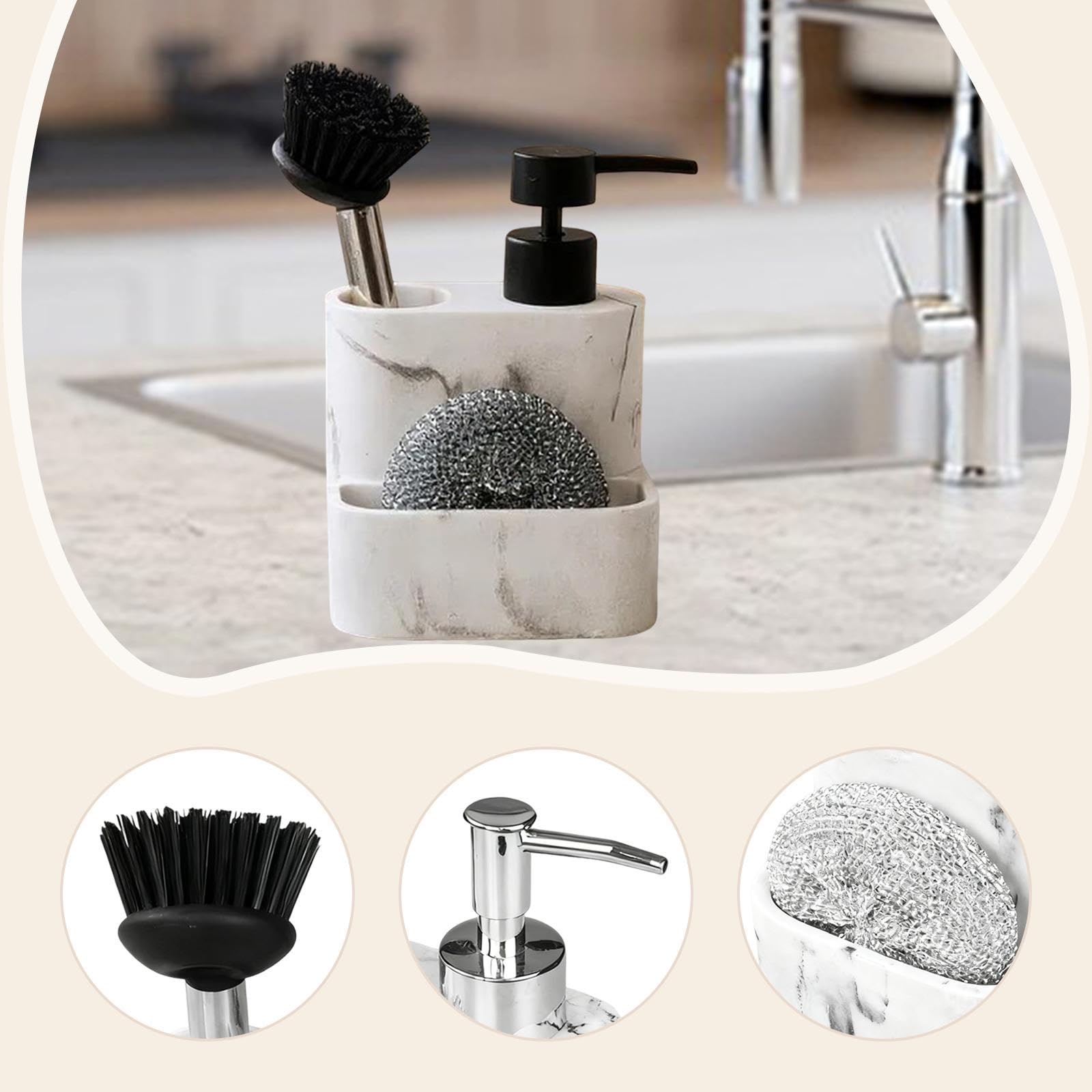 Dispenser per detersivo per Piatti 3 in 1, Contenitore con Pompa a Pressione, Pratico, Facile da Usare, Accessorio Multiuso, Gadget da Cucina compatti