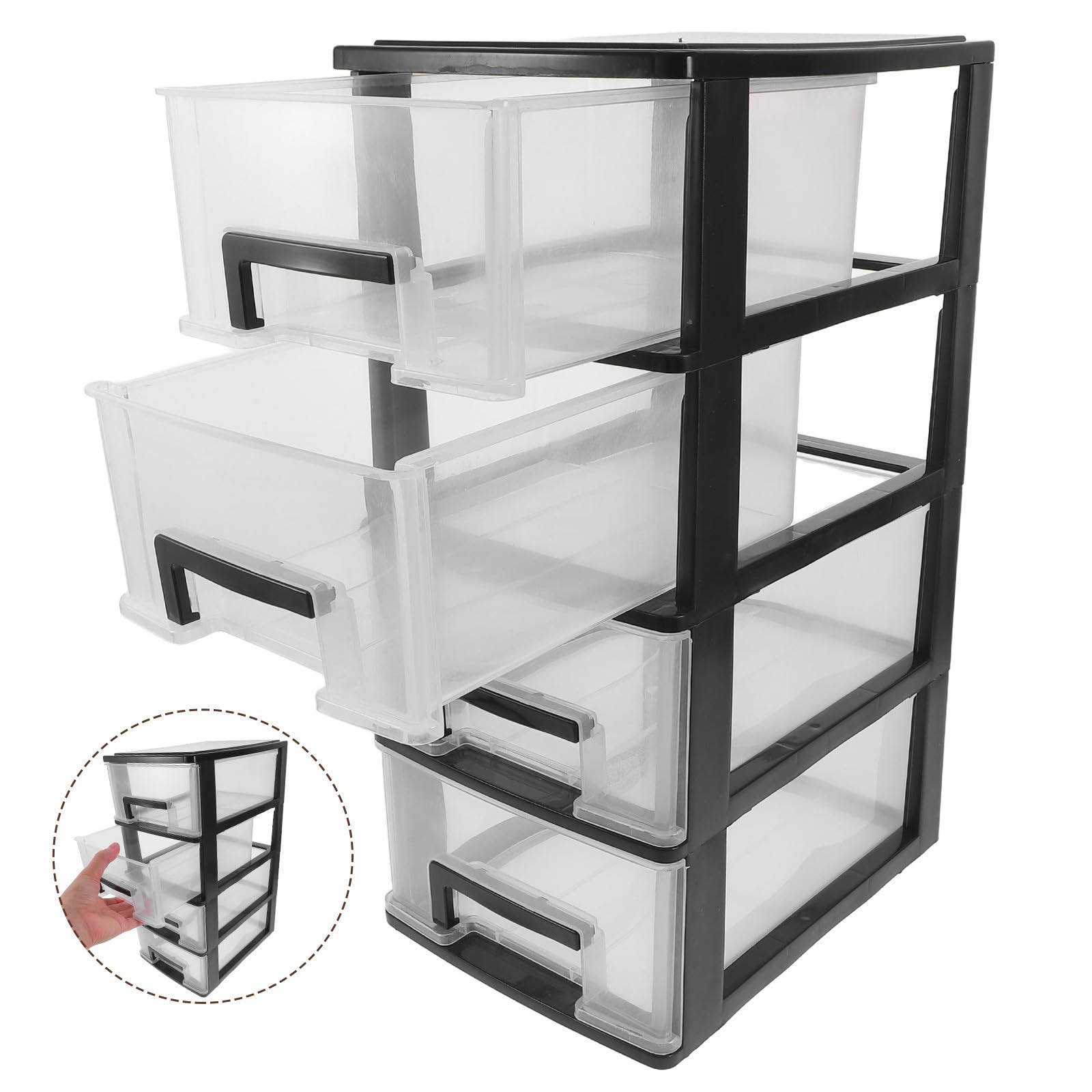MERRYHAPY Cassettiera Plastica Modulabile a 4 Strati Cassetti Leggeri e Portatili in Pp Nero, Organizer da Scrivania Semplice e Raffinato per Soggiorno e Ufficio