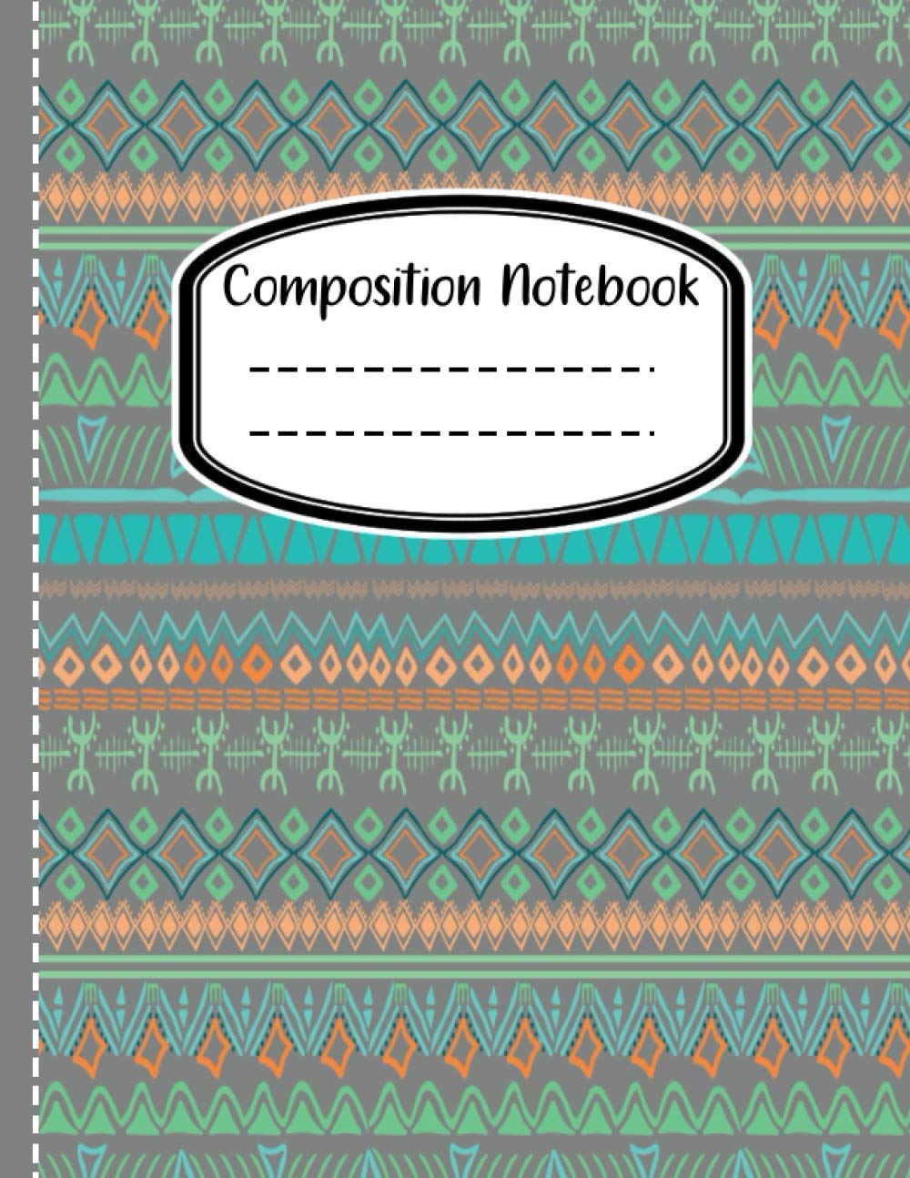 Composition Notebook: College Ruled primitive ethnic repeated pattern,abstract folk elements, colorful boho style texture